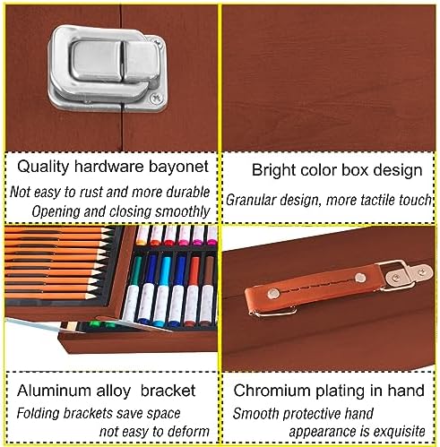 KINSPORY Art Sets, 139 Pack Painting Drawing Art Supplies Kit with 2 Sketch Pads, Deluxe Double Layers Crafts, Colored Pencils, Oil Pastels, Watercolor Paints, Gift for Artists Kids (Brown)
