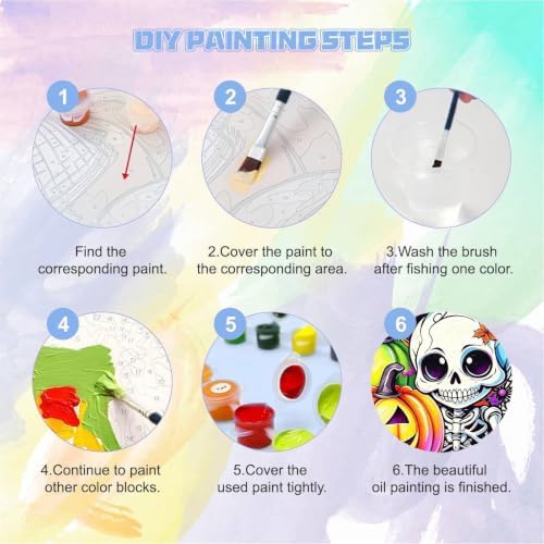 bleihum 4 Pack Halloween Paint by Numbers Kit for Kids with Frame Easel | Ghost Paint by Number Kids Ages 8 12, Easy Black Cat Acrylic Painting for Boys Girls Home Decor 8x8 Inch