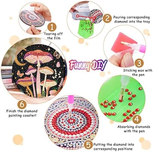 Zythron 8 Pack Diamond Art Coasters,Mushroom Diamond Painting Coasters Kits