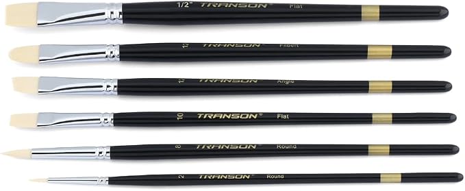 Transon Paint Brush Set 6pcs Art Painting Flexible Bristle for Acrylic Watercolor Gouache Oil Leather Canvas and Face Painting