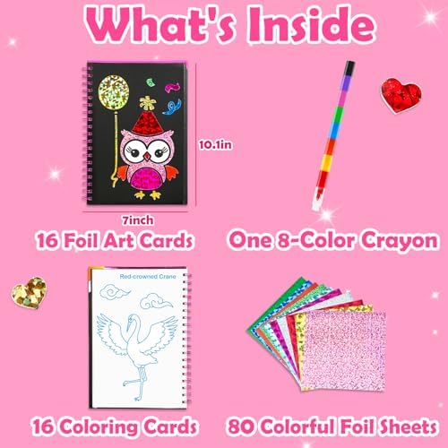 FUNNYB&G Foil Art Craft Kit for Kids, Sparkly Birthday Gift Toy for Girls | No Mess, Kids Ages 4-10 Create Sparkling Artwork, A Creative Gift for Birthdays, Holidays, Travel Activities,Screen-Free Fun