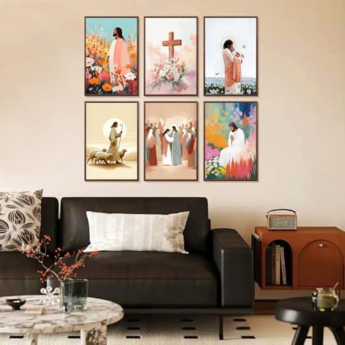 Yezavesu 6 Pack Jesus Paint by Numbers Kit for Adults Beginner 8x12 Inch | Christ Religious DIY Acrylic Painting by Numbers, Without Frame Canvas, Stress Relief Craft Kits, For Home Wall Decor Gift