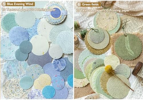 300Pcs Textured Scrapbook Supplies Kit, Round Edge Embossed Rice Paper