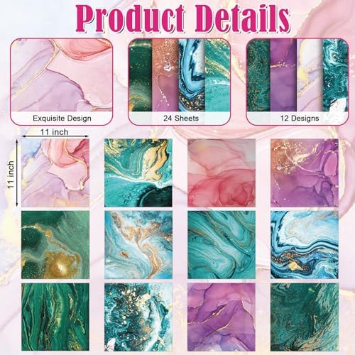 48 Sheets Marbling Scrapbook Paper,Marbling Pattern Decorative Scrapbook Paper for Journals DIY Cards and Photo Albums,Aesthetic Craft Supplies