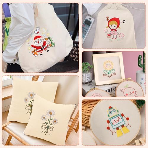 10 PCS Beige Natural Cotton Embroidery Fabric Cloth (5.9 × 5.9 Inch)