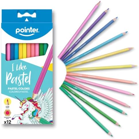 Pointer I Like Pastel Colored Pencils – 12 Count, Pre-Sharpened, Hexagonal Body, Soft Pastel Shades, School & Art Supplies