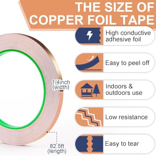 LOVIMAG Copper Tape (1/4inchX82.5FT) 2 Pack HVAC Foil Anti Tarnish Strips