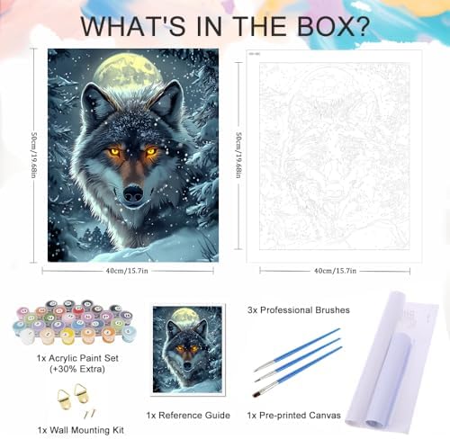 Natuyalo Paint by Numbers for Adults Beginner, Wolf in the Snow Adult Paint by Number Kits on Canvas, Forest Night Scene DIY Acrylic Easy Painting by Numbers for Home Wall Decor 16x20 inch (Frameless)