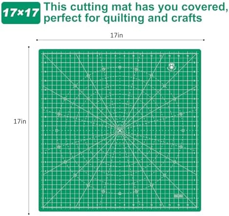 Headley Tools 17"x17" Rotating Cutting Mat, Self Healing Mat with 360-Degree Rotation & Anti-Slip Base, Sewing Board Cutting Mat Perfect for Fabric Quilting Leather Hobby Project, Green