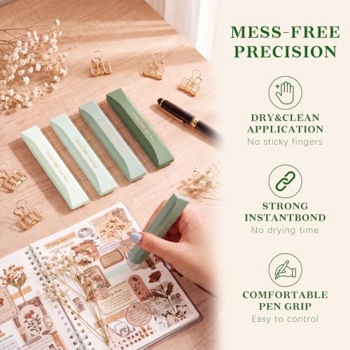 Temiary 4 Pack Double Sided Tape Pen, 16.4 Ft x 0.24 Inch Scrapbook Tape Roller for Crafts, Aesthetic Adhesive Glue Tape Pens for Scrapbooking School Office Journaling Supplies (Green)