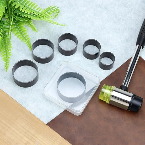 QWORK 31-Piece Leather Circle Cutter Tool Set, Round Hole Punch Cutting Dies 1–25mm 30 35 40 45 50 55, High-Carbon Steel Circular Punch Kit for DIY Crafts, Jewelry Making