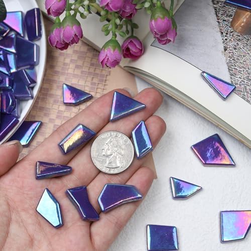 Youway Style Iridescent Cobalt Blue Glass Mosaic Tiles for Crafs Bulk,200g Broken Stained Glass Pieces for Crafts DIY Mosaic Art Decor (Pack of 2)