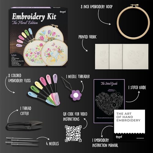 Unwynd Embroidery Kit Floral for Adults and Beginners, Cross Stitch Crafts