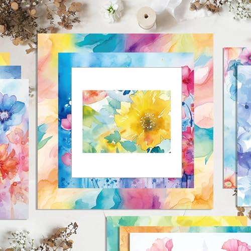 24 Sheets Floral Pattern Paper 11.8" x 11.8" Flower Scrapbook Paper Double-Sided Watercolor Flower Cardstock Craft Papers for Tie Dye Colorful DIY Card Making Kit Origami Papers Photo Album