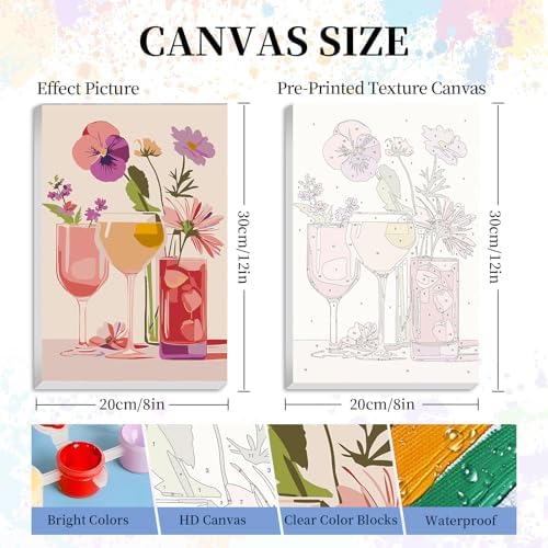 Camocin Framed Paint by Numbers Kit for Adults Beginners – Flowers Cocktail
