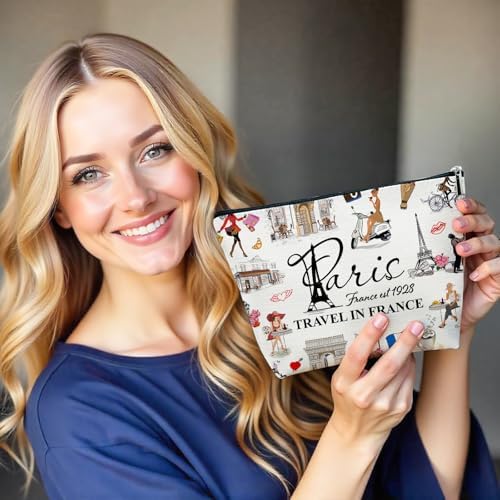 Paris Travel Gift Makeup Bag, City Themed Cosmetic Pouch for Women