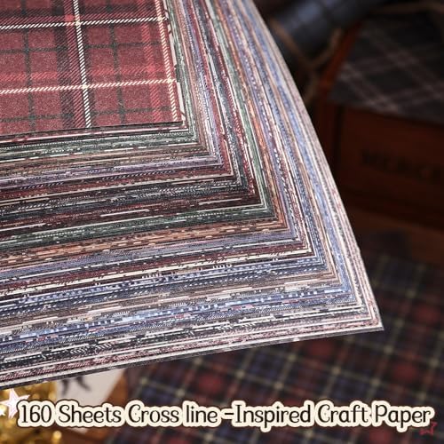 icceemee 160 Sheets of pinstripe Scrapbook Paper, journaling Scrapbook Supplies Craft Collage Paper Set, Junk Journal Bullet Journal Poster Room Decor for Card Making Decorative Gifts