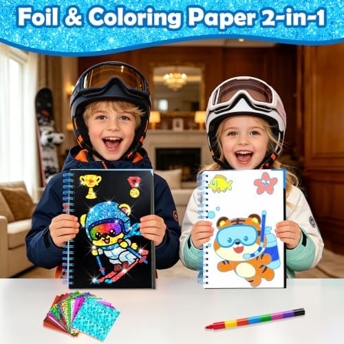 FUNNYB&G Foil Art Craft Kit for Kids, Sparkly Birthday Gift Toy for Kids | No Mess, Kids Ages 4-10 Create Sparkling Artwork, A Creative Gift for Birthdays, Holidays, Travel Activities,Screen-Free Fun
