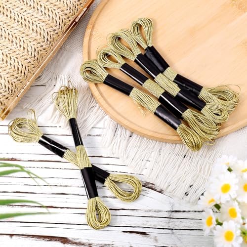 6 Skeins Embroidery Threads, Metallic Embroidery Floss (Gold)