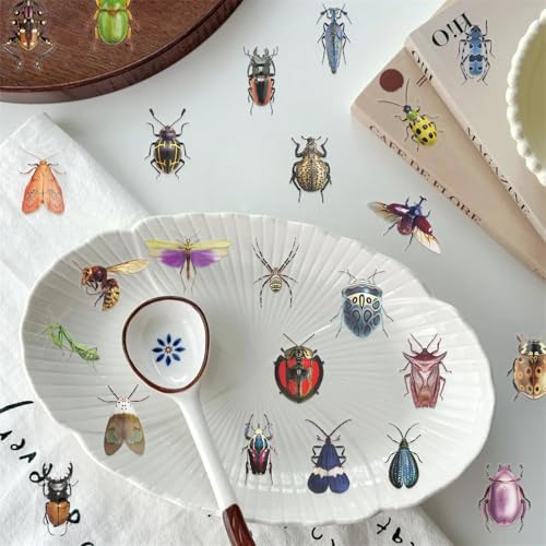 50PCS Cartoon Insects Stickers Aesthetic PET Transparent Insect Decal Waterproof Decorative Decals for Scrapbook DIY Crafts Album Bullet Journal Planner Water Bottles Laptop Phone (Insect)