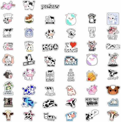 BulbaCraft 100Pcs Cow Stickers for Water Bottles, Laptop Decals, Cute Cow Gifts, Gifts for Women & Men