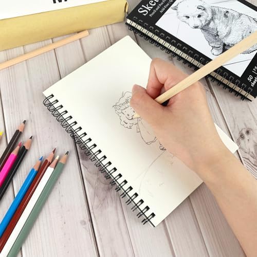 DSTELIN 2 Pack 7.5 x 5.1 Inch Spiral Bound Sketch Pad, Black Cover, 50 Sheets,100gsm, Hardcover, Suitable for Sketching and Drawing, Ideal for Daily Art Creation