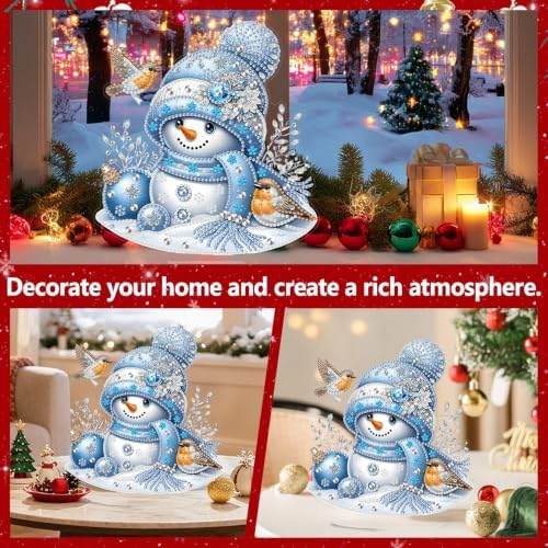 Christmas Diamond Art Kits for Adults,Snowman with Robins Diamond Painting