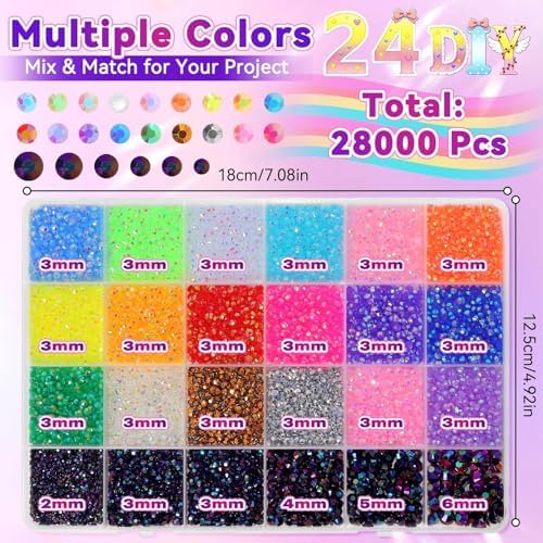28000Pcs Color Rhinestones Bedazzling Kit, Black Blue Resin Gems for Crafts