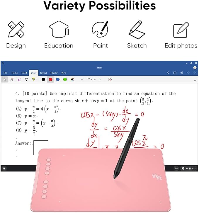 XPPen Deco 01 V3 10x6 Drawing Tablet | 16K Pressure Pen | Battery-Free Stylus | 8 Hotkeys | for OSU Gaming & Teaching | PC/Mac/Android/ChromeOS Compatible | Pink