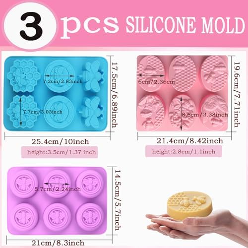 3 Pack Upgraded Bee Mold,Silicone Molds for Soap Making Great for Handmade Soap,Lotion Bars,Beeswax,Biscuit,Chocolate,Moon Cake