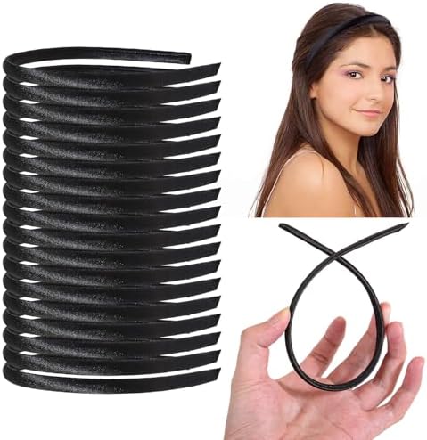 50Pcs Black Thin Satin Non Slip Headbands Fabric Hair Bands Women