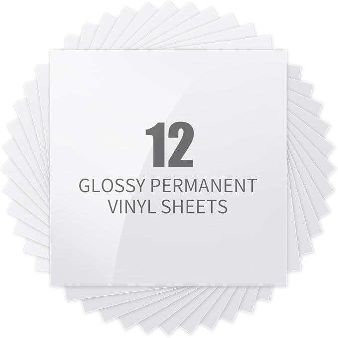 Glossy White Permanent Vinyl for Cricut - 12 Pack Lya Vinyl Permanent Outdoor Vinyl, 12"x12" Self Adhesive Vinyl Sheets for Decor Sticker, Party Decoration, Car Decal