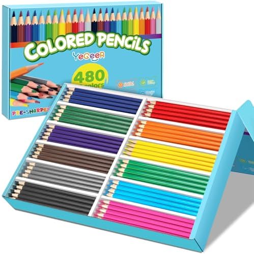 YEGEER 480 Count Colored Pencils Bulk, 12 Assorted Colors, Pre-sharpened Coloring Pencils Set for Kids and Adult, Teachers Essential Classroom Prizes, Back to School Supplies