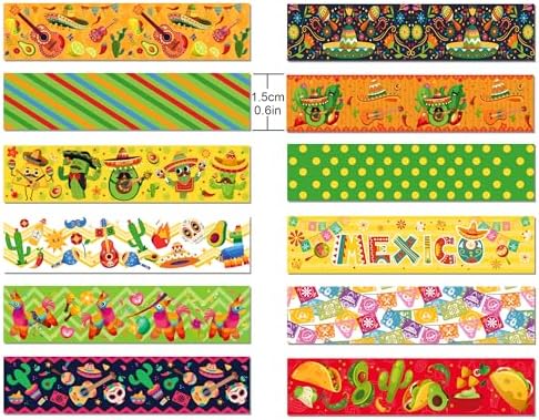 Mexican Fiesta Washi Tape 12 Rolls Mexican Fiesta Washi Tape Masking Decorative Cinco De Mayo Washi Tape for DIY Craft Gift Wrapping Handbook Sticker Scrapbook Journaling Party Favor