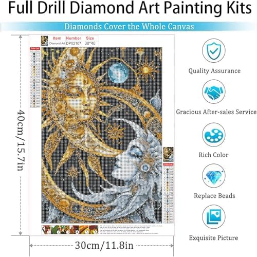 Diamond Art Kits for Adults,Sun and Moon Diamond Painting Kits 12 x 16in