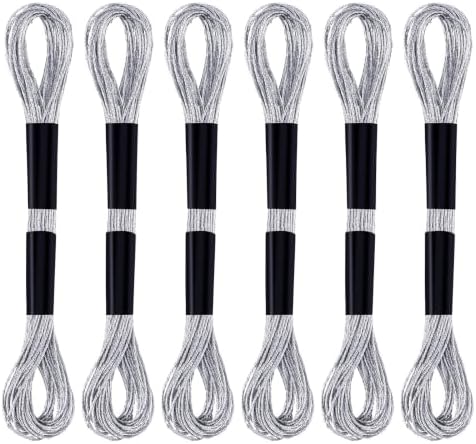 Gosknor 6 Skeins Embroidery Threads, Metallic Embroidery Floss (Silver)