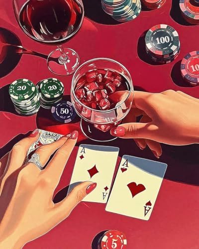 ZRIZQ Vintage Paint by Numbers Kit for Adults Beginner,Poker,16x20