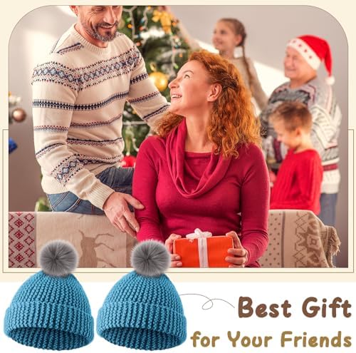 Maasechs Knitting Kit for Beginners Adults Learn to Knit Hat Scarf Glove Complete Knitting Starter Kit with Yarn, Needles, Faux Pom Pom and Step by Step Instruction for Women and Men (Lake Blue)