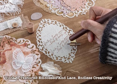 84 Pcs Lace Textured Scrapbook Paper Kit, Embossed Rice Paper For Decoupage