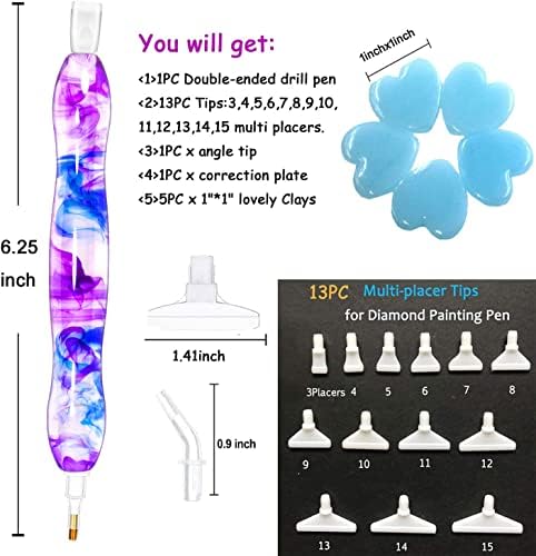 Praise V Do Diamond Art Painting Accessories Tool Kit Drill Pen, 5D Handmade Diamond Painting Drill Pen Stylus Tips Placers Heads and Glue Clays Clear Purple Blue