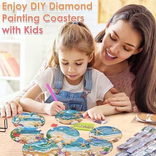 ijbnhd 8 Pack Diamond Art Coasters Kits Ocean (Cork Wooden Pad)