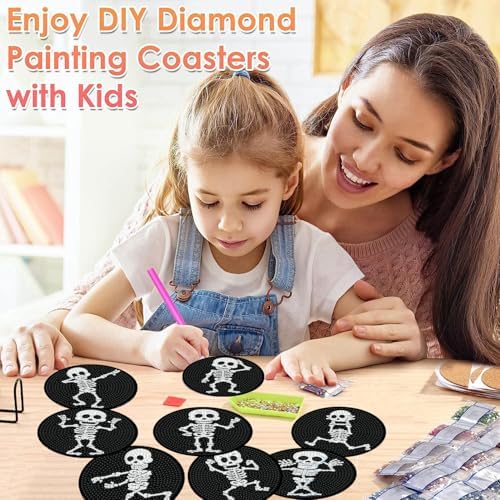 ijbnhd 8 PCS Skull Diamond Art Coasters 4X4inch (Cork Wooden Pad)