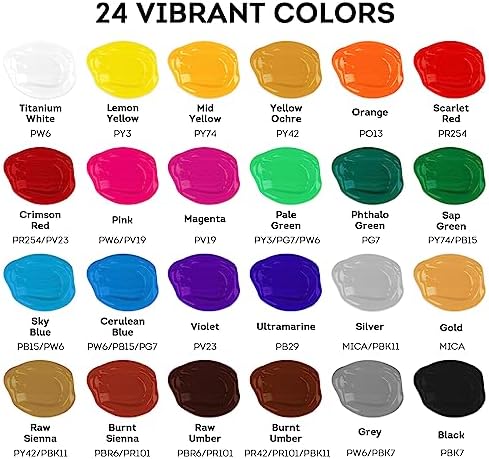 ABEIER Acrylic Paint Set, 24 Colors 2oz, 12 Brushes, Non-Toxic, Waterproof