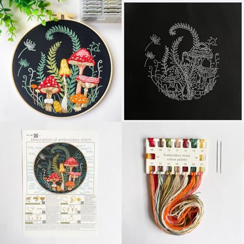 Silentsea Mushroom Embroidery Kit, Beginner Embroidery kit for Adults, Needlepoint Set Funny (Mushroom)