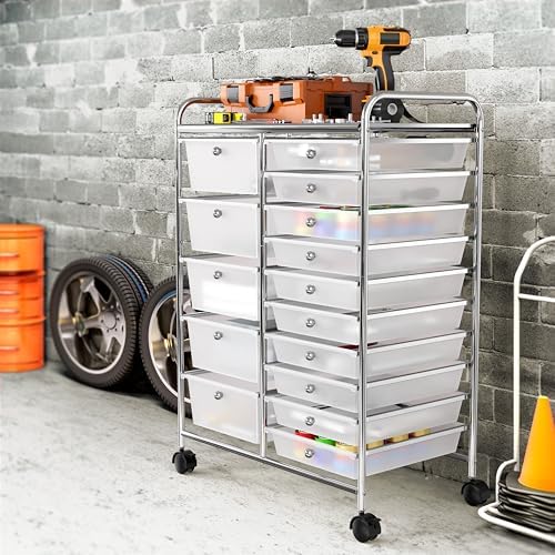 Simple Houseware 15 Drawers Rolling Utility Cart Art Craft Storage, Chrome