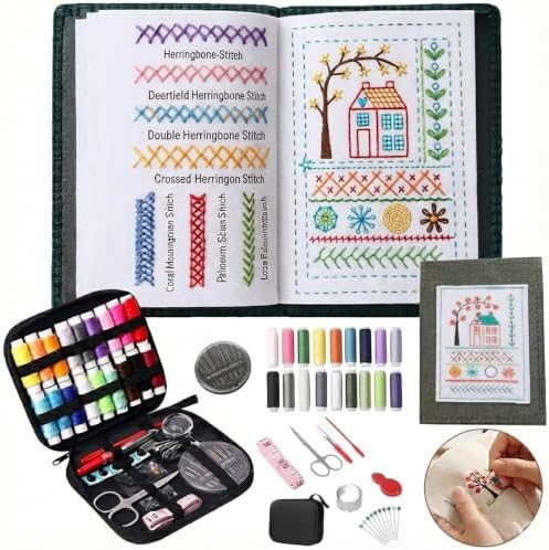 Nyrvexa 2026 New Embroidery Stitch Book Kit,Portable All Scenario Embroidery Stitch Book,Comes with a Complete Toolkit and Instructional Tutorial, Gift for Beginners， Craft Lovers (1 PCS)