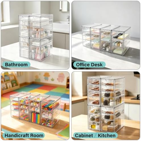Prsildan Acrylic Desk Organizers with 14 Drawers, Stackable Makeup Storage