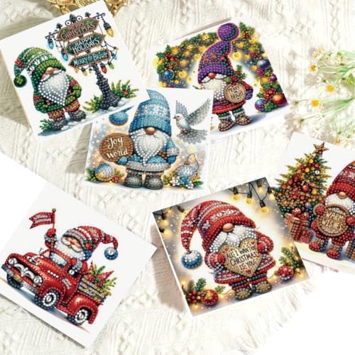 DDGYP 6 Pack Gnome Christmas Diamond Art Cards Kits with Envelopes