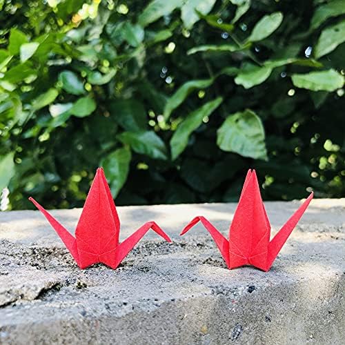 150Pcs 7cm Premade Red Origami Paper Cranes Folded Origami Birds DIY Hanging Paper Garlands for Wedding Party Decorations Birthday Bday Bridal Shower Backdrop Décor Peace Dove Good Luck (Red, 7CM)