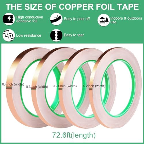 LOVIMAG Copper Tape 4 Sizes (0.2/0.24/0.3/0.4Inch) x72.6FT HVAC Foil Strips